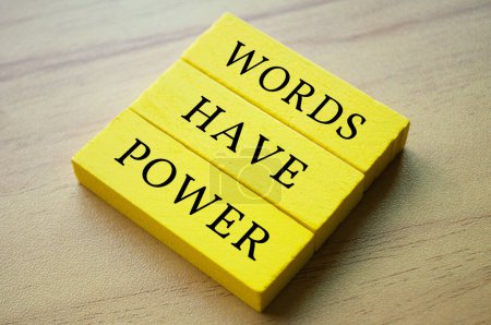 Photo for Top view of yellow wooden blocks with text Words Have Power. Motivational and inspirational concept. - Royalty Free Image