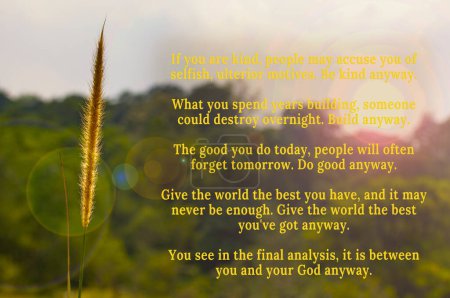Motivational and Inspirational quotes about doing good anyway with beautiful nature background.