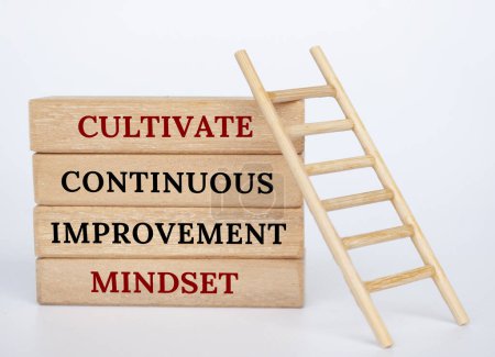 Cultivate continuous improvement mindset text on wooden blocks. Positive mindset concept.