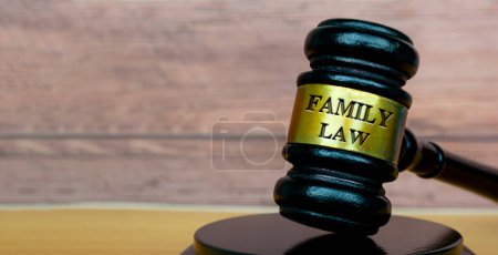 Family law text engraved on lawyers gavel. Legal and law concept