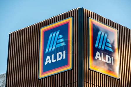 Photo for Adelaide, Australia - August 23, 2019: Exterior view of Aldi supermarket with the logo installed on the building facade on a day - Royalty Free Image
