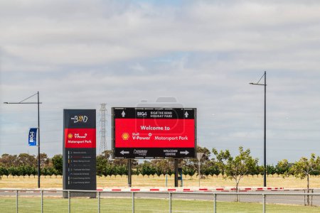 Photo for Tailem Bend, South Australia - October 13, 2023: Rebranded Shell V-Power Motorsport Park at The Bend entrance with new signs on a bright day - Royalty Free Image