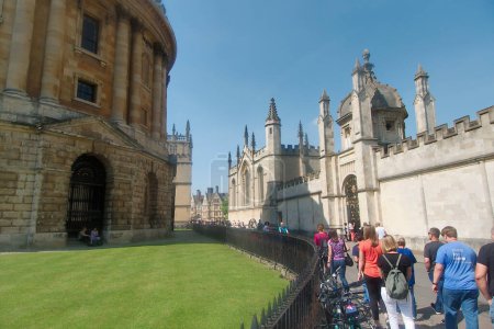 Photo for Oxford, UK - May 20 2018: People taking a walking tour at Oxford - Royalty Free Image
