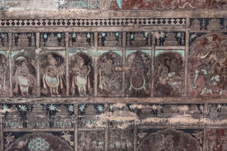 Foto de Mural del Dashavatara, o las encarnaciones de Vishnu, pintado en el techo del templo de Virupaksha en Hampi. Hampi, la capital del Imperio Vijayanagara es Patrimonio de la Humanidad por la UNESCO - Imagen libre de derechos