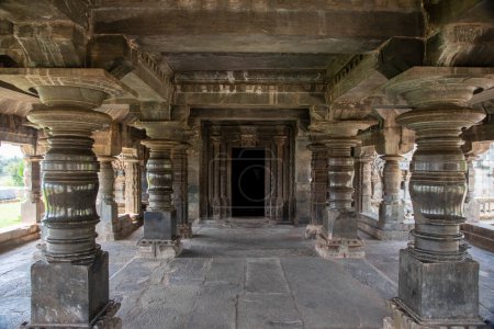 Photo for Beautifully carved pillars in Brahma Jinalaya Temple of Lakkundi. It is an early 11th-century Mahavira temple in Gadag District of Karnataka, India - Royalty Free Image
