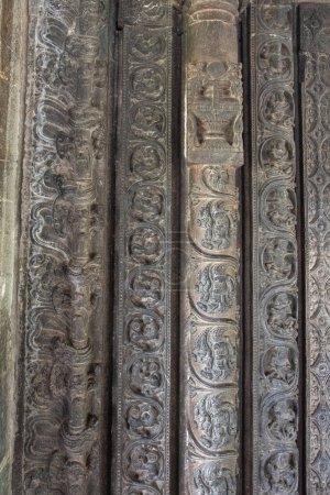 Photo for Intricately carved doorway in Brahma Jinalaya Temple of Lakkundi. It is an early 11th-century Mahavira temple in Gadag District of Karnataka, India - Royalty Free Image