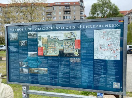 Photo for Tourists visiting the site of Hitler's bunker (Fuhrerbunker), where Adolf Hitler and Eva Braun comitted suicide in 1945 in Berlin, Germany - Royalty Free Image