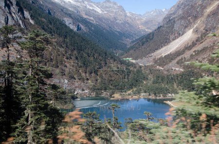 Photo for The Sangestar Tso, formerly called Shonga-tser Lake and popularly known as the Madhuri Lake, is located on the way from Tawang to Bum La Pass in Tawang district of Arunachal Pradesh - Royalty Free Image