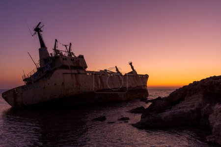 Photo for Edro 3 shipwreck near paphos cyprus on beautiful sunset colors - Royalty Free Image