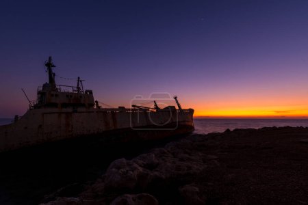 Photo for Edro 3 shipwreck near paphos cyprus on beautiful sunset colors - Royalty Free Image
