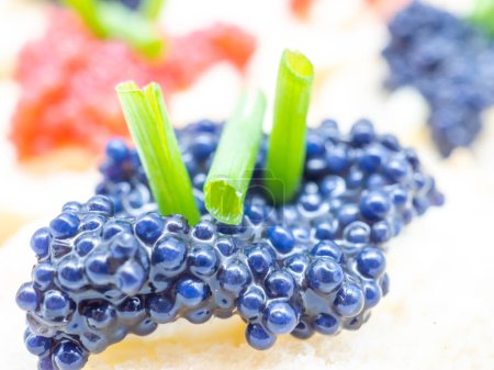 Photo for Delicious sandwiches with fish roe caviar, close up - Royalty Free Image
