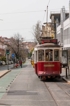 Photo for Portugal Street with buildings and tramway rails - Royalty Free Image