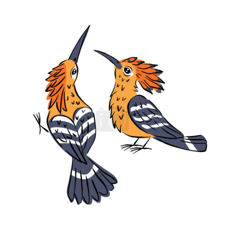 Ilustración de Arte de línea ilustración colorida de lindas aves abubilla aisladas sobre fondo blanco - Imagen libre de derechos