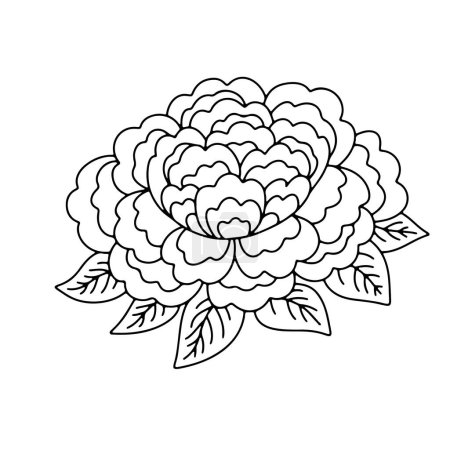 Illustration for Monochrome black and white floral chinoiserie style flower isolated on white background. Abstract hand drawn botanical clip art element. - Royalty Free Image