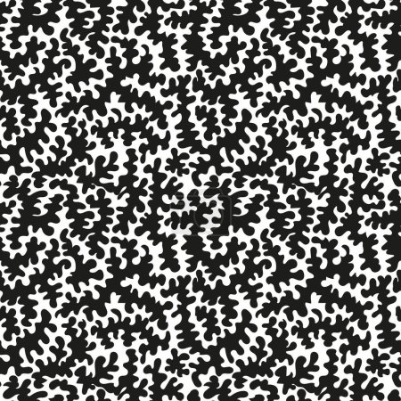 Monochrome seamless pattern with abstract wavy vermicular lines. Black and white curvy coral like shapes texture.