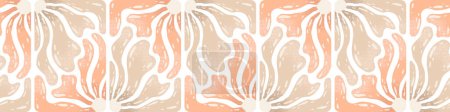 Téléchargez les illustrations : Modèle vectoriel horizontal sans couture avec des fleurs abstraites dessinées à la main isolées sur fond blanc. Design floral moderne pour carte, textile, impression, tissu, papier peint - en licence libre de droit