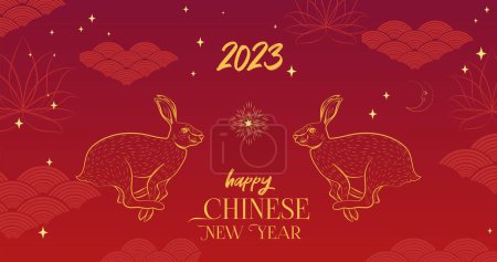 Illustration for Happy Chinese New Year 2023. Year of the rabbit. Modern trendy illustration. Greeting card, banner, flyer, background. Lunar new year. Editable vector illustration. - Royalty Free Image