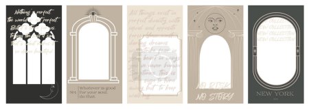 Illustration for Collection of gothic and mysterious vertical illustrations for stories templates, Photo frame, Mobile App, Landing page, Web design in hand drawn style. Editable vector illustration - Royalty Free Image