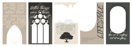 Illustration for Collection of gothic and mysterious vertical illustrations for stories templates, Photo frame, Mobile App, Landing page, Web design in hand drawn style. Editable vector illustration - Royalty Free Image