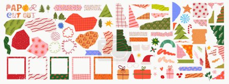 Illustration for Collection of ripped christmas paper, torn paper, abstract shapes, christmas decoration for creating greeting card, holidays collage. Editable vector illustrtion. - Royalty Free Image