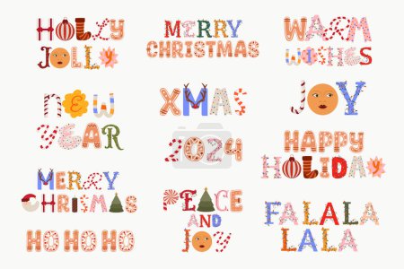 Illustration for Collection of holidays quote from christmas decoration letters. Christmas greeting quotes. Editable vector illustration. - Royalty Free Image