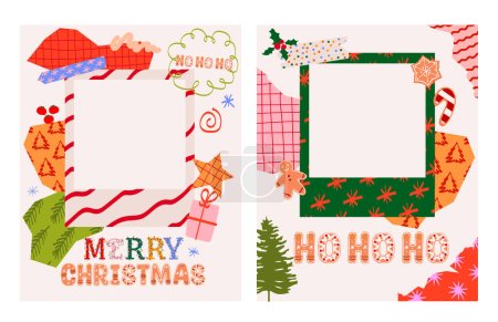 Illustration for Collection of greeting Christmas photo collage. Holidays greeting card. Editable vector illustration. - Royalty Free Image