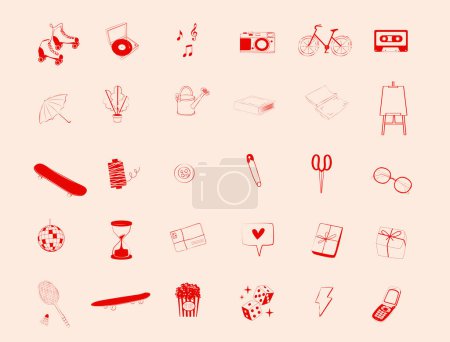 Illustration for Collection of hobbies and leisure icons. Sport, art, gambling symbols. Editable vector illustration. - Royalty Free Image
