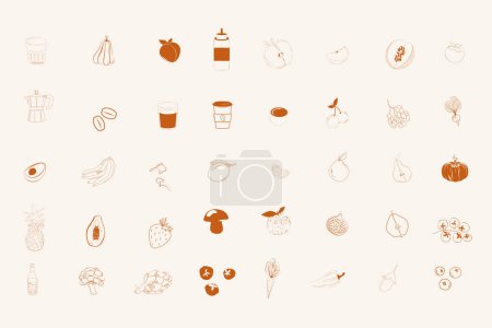 Illustration for Collection of food and drinks icons. Minimalistic linear icon. Helthy food icon. Editable vector illustration. - Royalty Free Image