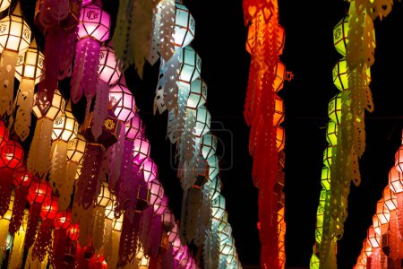 Lamphun town's hundred thousand lantern festival ,beautiful multicolored lamps,  Lamphun Thailand