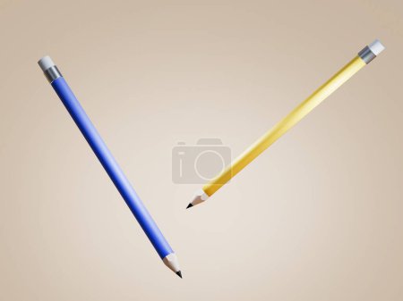 Foto de Lápiz azul y amarillo 3d renderizado, aislado sobre fondo, ilustración 3D renderizado - Imagen libre de derechos
