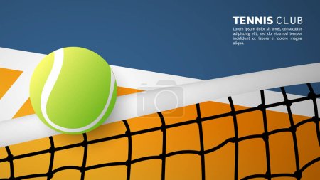 Piłka tenisowa na białej siatce na korcie tenisowym, Ilustracje do użytku w imprezach sportowych online, Ilustracja Vector EPS 10