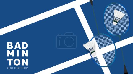 Ilustración de Raqueta de bádminton con volante de bádminton blanco, pista de bádminton interior, Estilo de diseño plano simple, Ilustraciones para uso en eventos deportivos en línea, ilustración Vector EPS 10 - Imagen libre de derechos