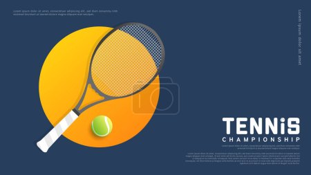 Ilustración de Plantilla de fondo de tenis con raqueta de tenis y pelota de tenis sobre fondo de pista verde de tenis Ilustraciones para uso en eventos deportivos en línea, Ilustración Vector EPS 10 - Imagen libre de derechos