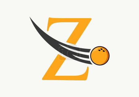 Téléchargez les illustrations : Logo de bowling de la lettre Z. Symbole de boule de bowling avec modèle vectoriel de boule mobile - en licence libre de droit