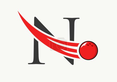 Téléchargez les illustrations : Logo de la lettre N Bowling. Symbole de boule de bowling avec modèle vectoriel de boule mobile - en licence libre de droit