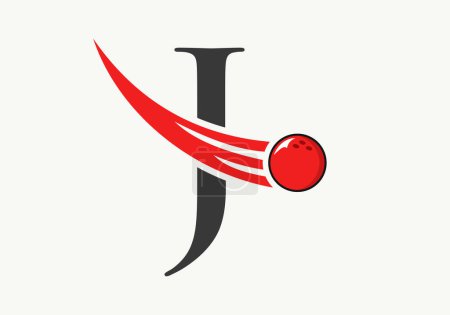 Téléchargez les illustrations : Lettre J Logo Bowling. Symbole de boule de bowling avec modèle vectoriel de boule mobile - en licence libre de droit