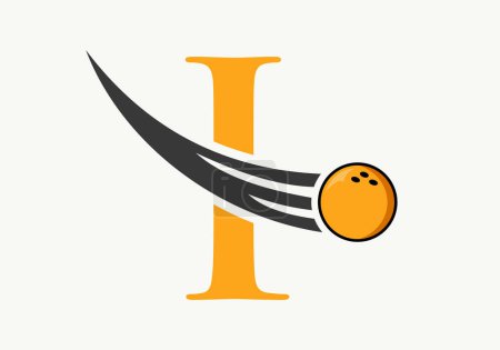 Téléchargez les illustrations : Lettre I Logo Bowling. Symbole de boule de bowling avec modèle vectoriel de boule mobile - en licence libre de droit
