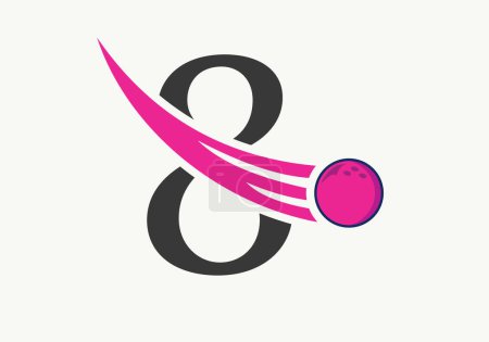 Téléchargez les illustrations : Lettre 8 Logo de bowling. Symbole de boule de bowling avec modèle vectoriel de boule mobile - en licence libre de droit