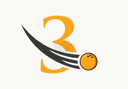 Téléchargez les illustrations : Lettre 3 Logo Bowling. Symbole de boule de bowling avec modèle vectoriel de boule mobile - en licence libre de droit
