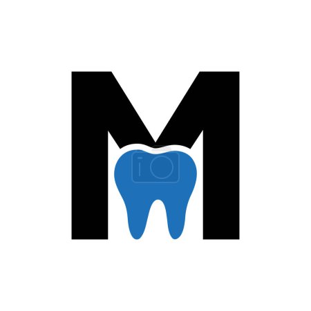 Téléchargez les illustrations : Lettre M Concept de logo dentaire avec modèle vectoriel de symbole de dents - en licence libre de droit