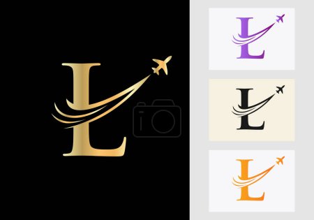 Letter L Travel Logo Concept With Flying Air Plane Symbol