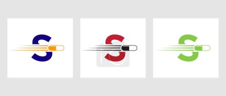 Ilustración de Letra S Medicina Logo. Concepto de Logotipo Médico con Símbolo de Pilas de Medicina - Imagen libre de derechos