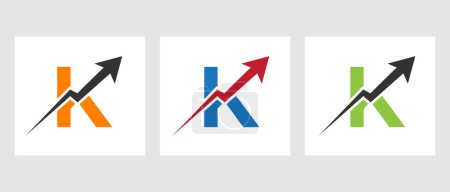 Lettre K Modèle de logo financier avec flèche de croissance marketing. Logotype d'entreprise marketing et financier