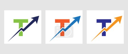 Buchstabe T Financial Logo Vorlage mit Marketing-Wachstumspfeil. Marketing und Logotype für Finanzgeschäfte