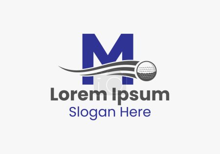 Téléchargez les illustrations : Lettre M Concept de logo de golf avec l'icône mobile de balle de golf. Modèle de logo de sport de hockey - en licence libre de droit