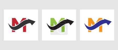 Téléchargez les illustrations : Lettre M Concept de logo de financement avec symbole de flèche de croissance - en licence libre de droit