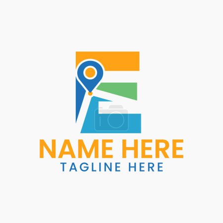 Illustration for Letter E Location Logo Concept With Gps Symbol, Pin Icon Template - Royalty Free Image