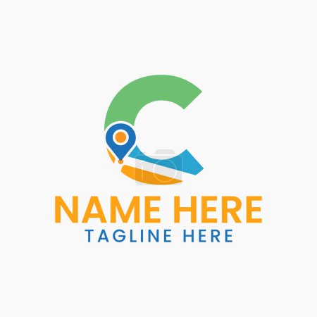 Illustration for Letter C Location Logo Concept With Gps Symbol, Pin Icon Template - Royalty Free Image