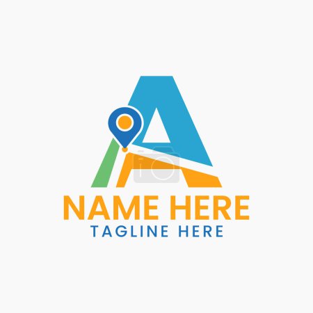 Illustration for Letter A Location Logo Concept With Gps Symbol, Pin Icon Template - Royalty Free Image