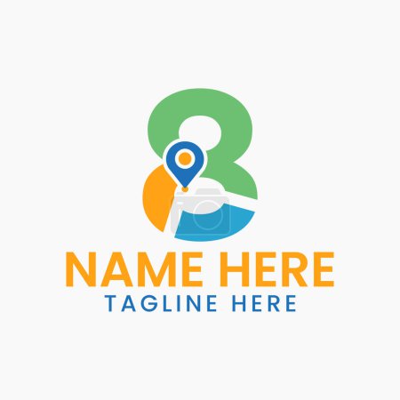 Illustration for Letter 8 Location Logo Concept With Gps Symbol, Pin Icon Template - Royalty Free Image